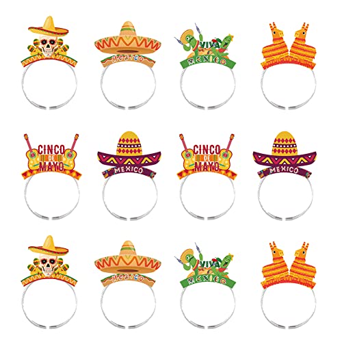 ZOOMPIL Cinco de Mayo Sombrero Stirnband, 12 Stück Sombrero-Partyhüte, Partyhüte Sombrero Hut Mexikanische Deko, mexikanische Fiesta Party Bunte Stirnband für Karneval Festivals Party Supplies von ZOOMPIL