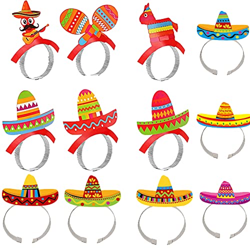 ZOOMPIL Cinco de Mayo Sombrero Stirnband, Sombrero-Partyhüte, 12 Stück Dekoration für Fiesta-Hut, Mexikanische Fiesta Party Bunte Stirnband für Karneval Festivals Party Supplies von ZOOMPIL