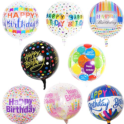 ZOOMPIL Folienballon Happy Birthday, Runde Geburtstags Folienballons 8 Stücke, Geburtstagsballondekoration mit Buntem Muster, Luftballons für Party Dekoration Geburtstag von ZOOMPIL