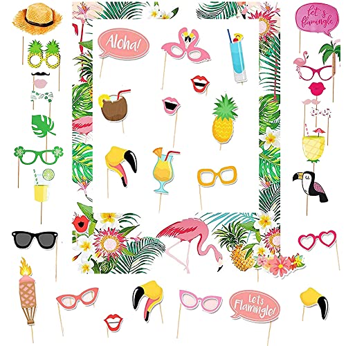 ZOOMPIL Flamingo-Party-Foto-Requisiten, 37pcs Hawaii Photo Booth Props, DIY Flamingo Brillen Masken Hut Foto Requisiten für Sommer Schwimmbad Party, Tropical Party, Hawaiian Geburtstag Party Deko von ZOOMPIL