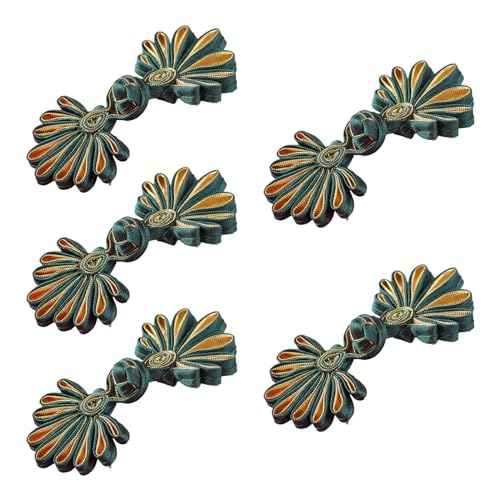 Froschverschlüsse for Nähen, 5 Paar chinesische Knotenknöpfe, Cheongsam-Knöpfe, chinesische Verschlussknöpfe, chinesische Verschluss-Nähknöpfe, 4,5 cm, (Gold)(Green) von ZOOPH