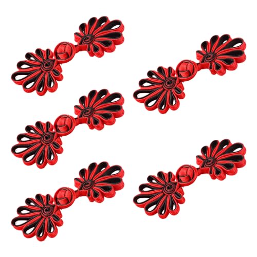 Froschverschlüsse for Nähen, 5 Paar chinesische Knotenknöpfe, Cheongsam-Knöpfe, chinesische Verschlussknöpfe, chinesische Verschluss-Nähknöpfe, 4,5 cm, (Gold)(Red and Black) von ZOOPH