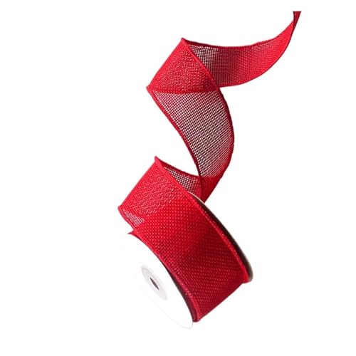 Juteband, Juteband mit Spitze, Juterolle, 4,5 m/Rolle, DIY-Stoffband, Juteband mit Drahtkante, Weihnachtsbaumband, Kranzschleifen, Bastelband, Geschenkverpackung (rot)(Red) von ZOOPH