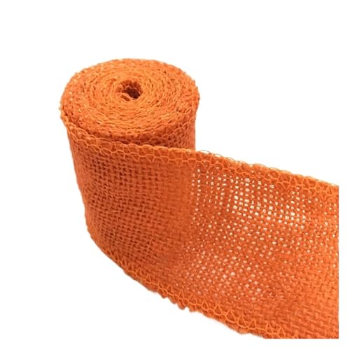 Sackleinenband, Sackleinenband mit Spitze, Sackleinenrolle, 2 m breit, 6 cm, buntes Jute-Sackleinenband, Jutestoffrolle, Sackleinenband, Besatzband, rustikales DIY-Hochzeitsfest (rot)(Orange) von ZOOPH