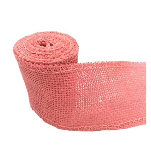 Sackleinenband, Sackleinenband mit Spitze, Sackleinenrolle, 2 m breit, 6 cm, buntes Jute-Sackleinenband, Jutestoffrolle, Sackleinenband, Besatzband, rustikales DIY-Hochzeitsfest (rot)(Pink) von ZOOPH