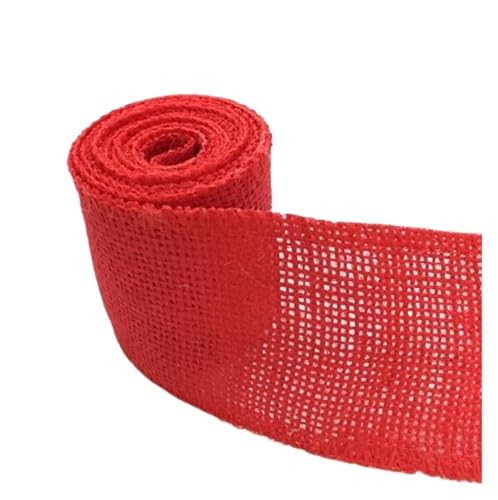 Sackleinenband, Sackleinenband mit Spitze, Sackleinenrolle, 2 m breit, 6 cm, buntes Jute-Sackleinenband, Jutestoffrolle, Sackleinenband, Besatzband, rustikales DIY-Hochzeitsfest (rot)(Red) von ZOOPH