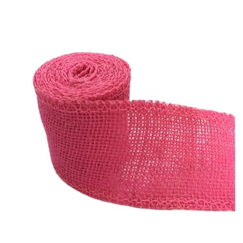 Sackleinenband, Sackleinenband mit Spitze, Sackleinenrolle, 2 m breit, 6 cm, buntes Jute-Sackleinenband, Jutestoffrolle, Sackleinenband, Besatzband, rustikales DIY-Hochzeitsfest (rot)(Rose red) von ZOOPH