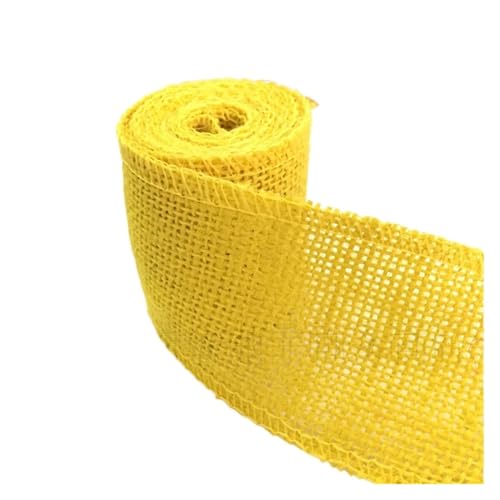 Sackleinenband, Sackleinenband mit Spitze, Sackleinenrolle, 2 m breit, 6 cm, buntes Jute-Sackleinenband, Jutestoffrolle, Sackleinenband, Besatzband, rustikales DIY-Hochzeitsfest (rot)(Yellow) von ZOOPH