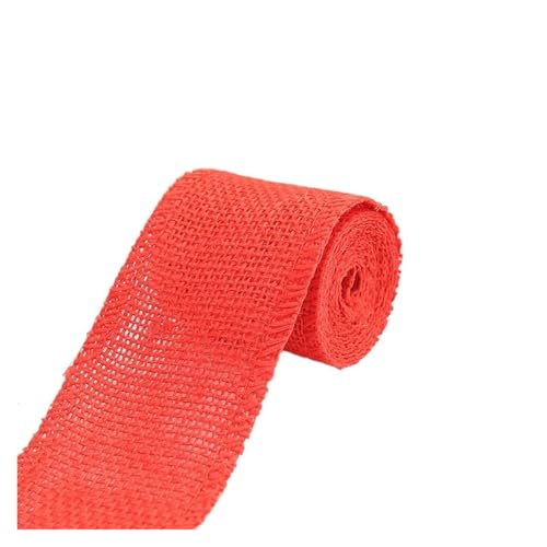 Sackleinenband, Sackleinenrolle, 2 m/Rolle, 60 mm Breite, buntes Jute-Sackleinen, Mehrzweck-Bastelband, DIY-Weihnachtsdekoration, Gartenarbeit, Verpackungspaket (rot)(Orange red) von ZOOPH