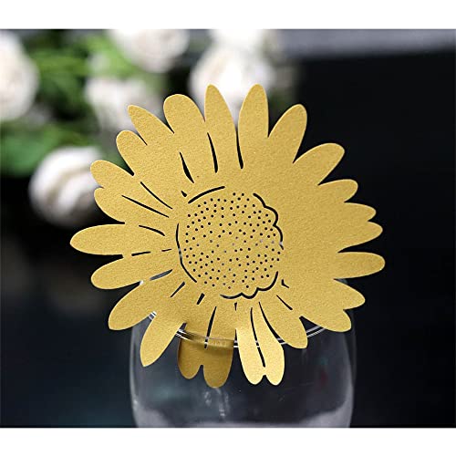 Tischkarten für Hochzeiten, Tisch-Tischkarten, ausgehöhlte Namenskarte, Sonnenblumen-förmige Grußkarte for Blumenstrauß, Weinglas, Tasse, Tischdekoration, Rot, 100 Stück von ZOOPH