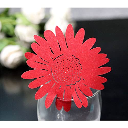 Tischkarten für Hochzeiten, Tisch-Tischkarten, ausgehöhlte Namenskarte, Sonnenblumen-förmige Grußkarte for Blumenstrauß, Weinglas, Tasse, Tischdekoration, Rot, 100 Stück von ZOOPH