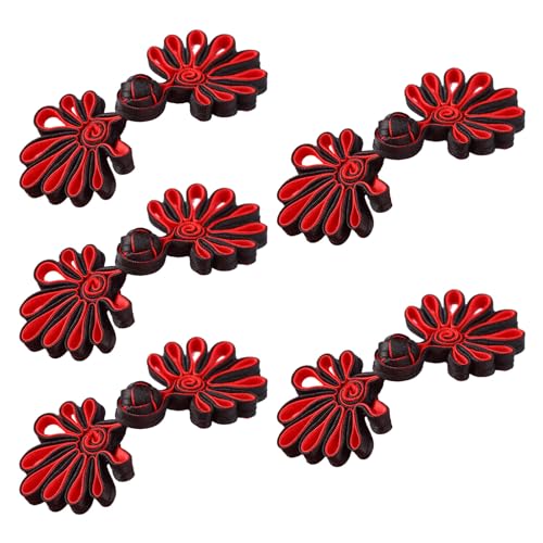 ZOOPH Froschverschlüsse for Nähen, 5 Paar chinesische Knotenknöpfe, Cheongsam-Knöpfe, chinesische Verschlussknöpfe, chinesische Verschluss-Nähknöpfe, 4,5 cm, (Gold)(Black Red) von ZOOPH