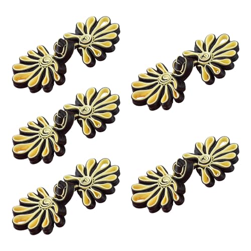 ZOOPH Froschverschlüsse for Nähen, 5 Paar chinesische Knotenknöpfe, Cheongsam-Knöpfe, chinesische Verschlussknöpfe, chinesische Verschluss-Nähknöpfe, 4,5 cm, (Gold)(Black and Yellow) von ZOOPH