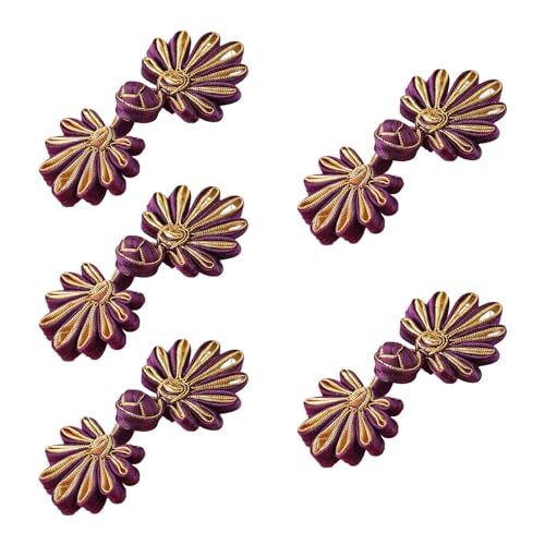 ZOOPH Froschverschlüsse for Nähen, 5 Paar chinesische Knotenknöpfe, Cheongsam-Knöpfe, chinesische Verschlussknöpfe, chinesische Verschluss-Nähknöpfe, 4,5 cm, (Gold)(Dark Purple Gold) von ZOOPH