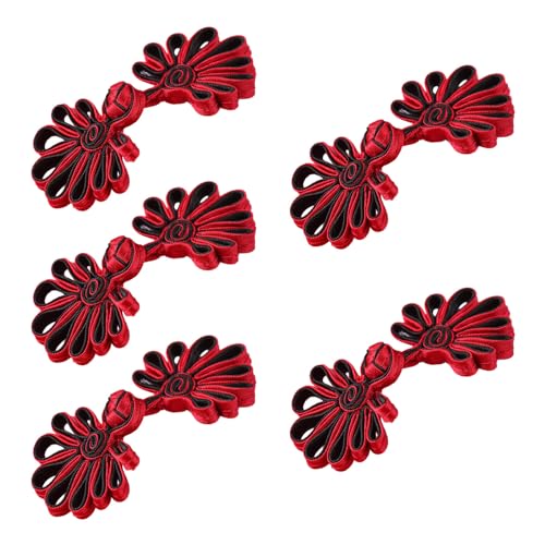 ZOOPH Froschverschlüsse for Nähen, 5 Paar chinesische Knotenknöpfe, Cheongsam-Knöpfe, chinesische Verschlussknöpfe, chinesische Verschluss-Nähknöpfe, 4,5 cm, (Gold)(Date Red Black) von ZOOPH