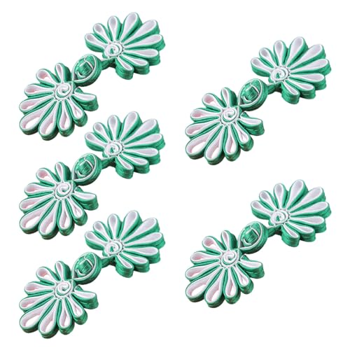 ZOOPH Froschverschlüsse for Nähen, 5 Paar chinesische Knotenknöpfe, Cheongsam-Knöpfe, chinesische Verschlussknöpfe, chinesische Verschluss-Nähknöpfe, 4,5 cm, (Gold)(Green White) von ZOOPH