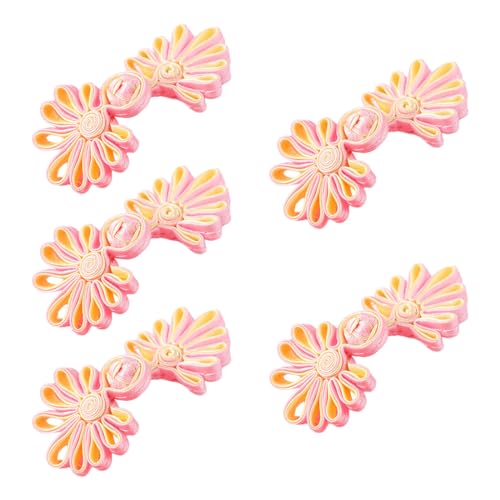 ZOOPH Froschverschlüsse for Nähen, 5 Paar chinesische Knotenknöpfe, Cheongsam-Knöpfe, chinesische Verschlussknöpfe, chinesische Verschluss-Nähknöpfe, 4,5 cm, (Gold)(Light Pink Yellow) von ZOOPH