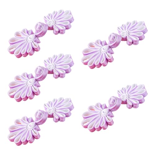 ZOOPH Froschverschlüsse for Nähen, 5 Paar chinesische Knotenknöpfe, Cheongsam-Knöpfe, chinesische Verschlussknöpfe, chinesische Verschluss-Nähknöpfe, 4,5 cm, (Gold)(Light Purple White) von ZOOPH