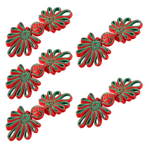 ZOOPH Froschverschlüsse for Nähen, 5 Paar chinesische Knotenknöpfe, Cheongsam-Knöpfe, chinesische Verschlussknöpfe, chinesische Verschluss-Nähknöpfe, 4,5 cm, (Gold)(Red and Green) von ZOOPH