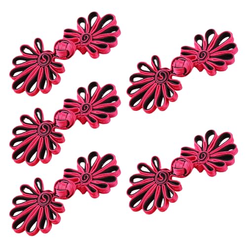 ZOOPH Froschverschlüsse for Nähen, 5 Paar chinesische Knotenknöpfe, Cheongsam-Knöpfe, chinesische Verschlussknöpfe, chinesische Verschluss-Nähknöpfe, 4,5 cm, (Gold)(Rose Red Black) von ZOOPH