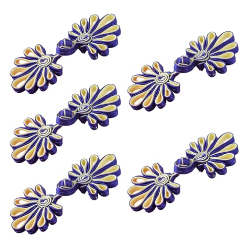 ZOOPH Froschverschlüsse for Nähen, 5 Paar chinesische Knotenknöpfe, Cheongsam-Knöpfe, chinesische Verschlussknöpfe, chinesische Verschluss-Nähknöpfe, 4,5 cm, (Gold)(Royal Blue) von ZOOPH