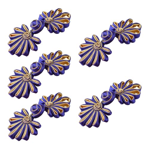 ZOOPH Froschverschlüsse for Nähen, 5 Paar chinesische Knotenknöpfe, Cheongsam-Knöpfe, chinesische Verschlussknöpfe, chinesische Verschluss-Nähknöpfe, 4,5 cm, (Gold)(Royal Blue Gold) von ZOOPH