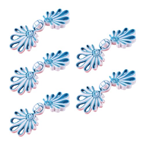 ZOOPH Froschverschlüsse for Nähen, 5 Paar chinesische Knotenknöpfe, Cheongsam-Knöpfe, chinesische Verschlussknöpfe, chinesische Verschluss-Nähknöpfe, 4,5 cm, (Gold)(White Lake Blue) von ZOOPH