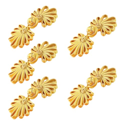 ZOOPH Froschverschlüsse for Nähen, 5 Paar chinesische Knotenknöpfe, Cheongsam-Knöpfe, chinesische Verschlussknöpfe, chinesische Verschluss-Nähknöpfe, 4,5 cm, (Gold)(Yellow Gold) von ZOOPH