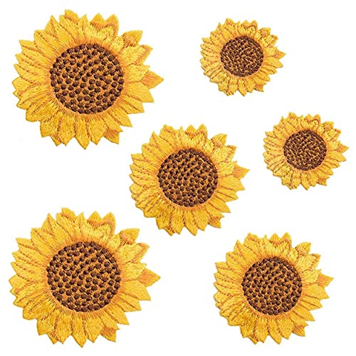 6 Stück Sonnenblumen-Aufnäher, zart bestickt, niedliche Stickerei-Aufnäher, zum Aufbügeln oder Aufnähen, coole Patches für Männer, Frauen, Mädchen, Kinder von ZOOPOLR