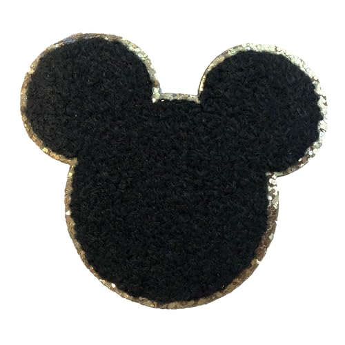 ZOOX Mickey & Friends Aufkleber-Patches, 3M-Kleber, klassischer Chennile mit Gold-Glitzer (Mickey Black) von ZOOX