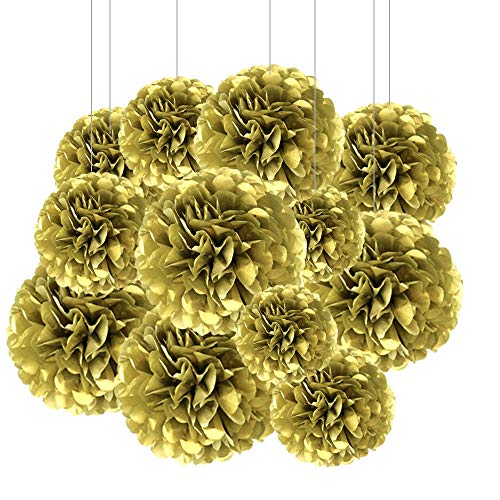 ZooYoo 12 Stück Papier-Pompons gold für Party deko,Decke,Wandbehang,Seidenblumen Dekorationen–1 Farbe von 30,5 cm, 25,4 cm von ZOOYOO