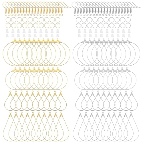 ZORESCOLEO Schmuckherstellung Creolen und offene Binderinge, einzigartige Ohrringkomponenten, silberfarbene goldene Fundstücke, Haken und Kreolen, Schmuck-Set von ZORESCOLEO