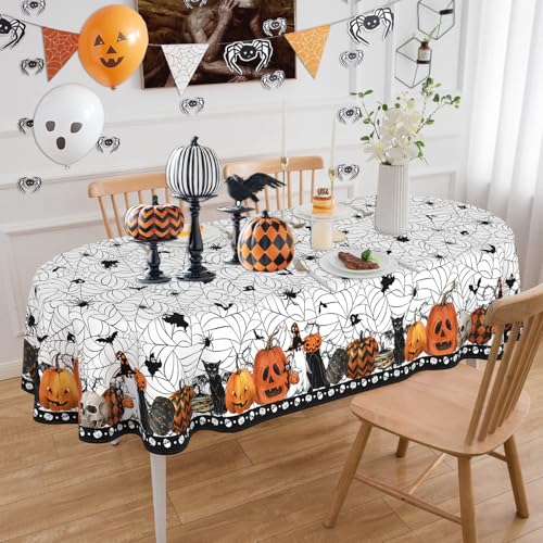 ZORKET Ovale Halloween-Tischdecke, 152,4 x 305,5 cm, Halloween-Spinnennetz-Tischdecke, oval, Halloween-Tischdecke, oval, Dekoration von ZORKET