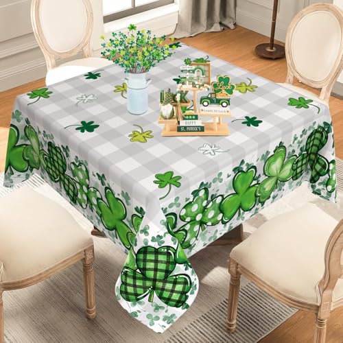 ZORKET Quadratische St. Patrick's Day Tischdecke, 152,4 cm, St. Patrick's Day, Kleeblatt-Tischdecke, quadratisch, Büffelkariert, Eukalyptus-Tischdecke, Dekoration für Dinner-Party, Picknick von ZORKET