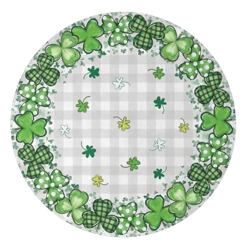 ZORKET Runde St. Patrick's Day Tischdecke, 152,4 cm, St. Patrick's Day Kleeblatt, rund, Büffelkariert, Eukalyptus-Tischdecke, Dekoration für Dinner-Party, Picknick von ZORKET