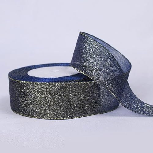 25 Yards/Rolle 6/10/15/20/25/40 mm Metallband Gold Silber Rosa Blau Lila Grün Orange Glitzerband Geschenkbox Verpackungsband-Blau-6 mm von ZORZA