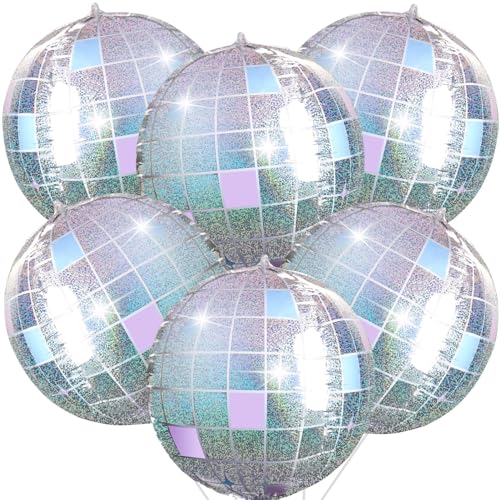 Disco Folienballons, 6 Stück Silber Disco Folienballons, Deko Disco Party Ballons, 70 80 90er Jahre Deko Disco, für Disco Mottoparty, Geburtstag Party, Retro Party, Karneval von ZOSIGN