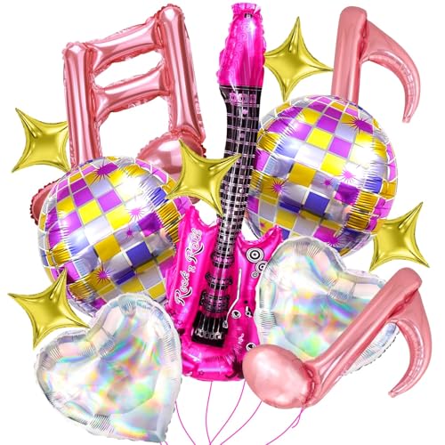 Gitarre Luftballon, 14pcs Ballons Musik, Musiknoten Ballons, Disco Balloons, Stern Ballon, Herz Ballon, Disco Party Balloons, Geeignet für Geburtstage, Disco-Partys, Sänger-Fan-Partys von ZOSIGN