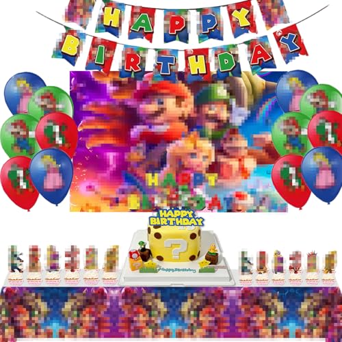 Kinder Party Decorations, Anime Thema Party Supplies, Cartoon Geburtstag Party Dekorationen, enthalten Birthday Banner, Cake Toppers, Tischdecke, Hintergrundtuch, fürJunge Mädchen von ZOSIGN