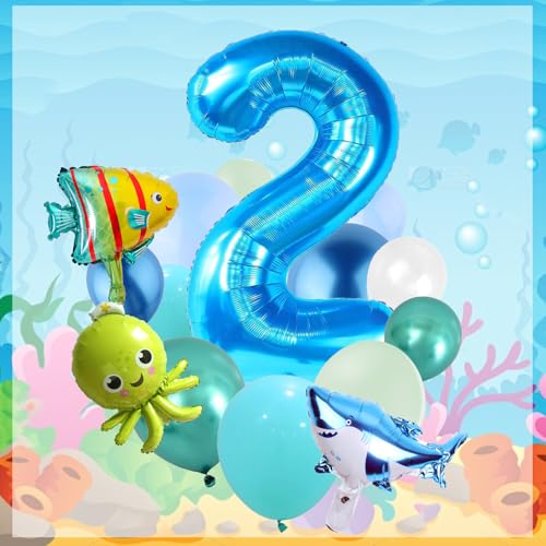 Luftballons 2.Geburtstag Tiere,Blau Geburtstag Balloon, Kindergeburtstag Dekorationen, Thema Party Deko,für Dekorationen Geburtstag Jungen Mädchen von ZOSIGN
