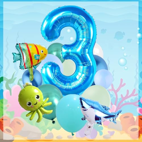 Luftballons 3.Geburtstag Tiere,Blau Geburtstag Balloon, Kindergeburtstag Dekorationen, Thema Party Deko,für Dekorationen Geburtstag Jungen Mädchen von ZOSIGN