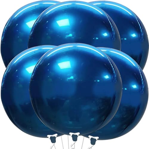 Luftballons Metallic Blau, 6 Stück 22 Zoll Dunkelblauer Metallisch Glänzende Ballons, 4D Metallic Helium Ballons, Blau Riesen Luftballons für Babyparty Hochzeit Geburtstag Taufe Party Dekoration von ZOSIGN