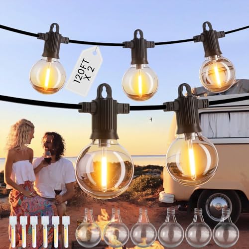 ZOTOYI 240FT/73M Lichterkette Außen IP65 Wasserdicht mit 110+6 Bruchsicheren Kunststofflampen für Innen&Außen Lichterkette Außen Strom für Garten, Hochzeit, Party Warmweiß,120FT 2PACK von ZOTOYI