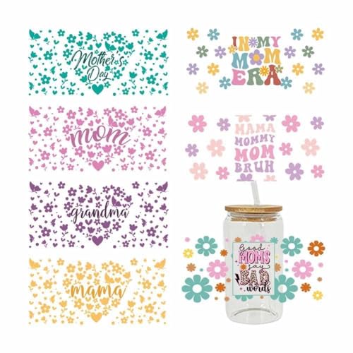 UV DTF Cup Mother's Day, Mama UV DTF Transfer Aufkleber für Glas, Mama Blumen DTF W Affirmation, UV Self Cup Glasbecher von ZOUBAOQ