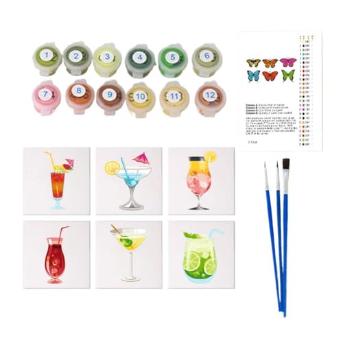 ZOUBAOQ 6-teiliges Retro-Cocktail-Malen-nach-Zahlen-Set, Malset für Anfänger auf transparenter Leinwand, DIY-Ölgemälde-Set mit Pinsel und Acrylfarben, einfaches Malen nach Zahlen, Basteln von ZOUBAOQ