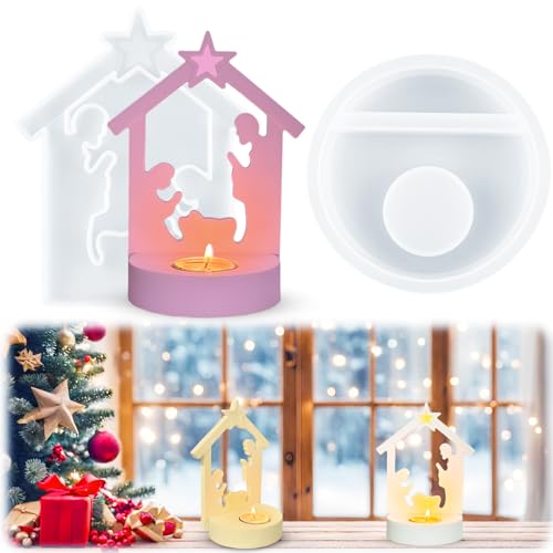 Krippe Silikonform Weihnachten Krippenfiguren Gießform 3D Krippe Gießform DIY Silikon Ggießform Krippe mit Basis Silikonformen Gießformen Krippe Weihnachten Gießformen Silikon Krippe für Teelicht von ZOUZHEQIAO