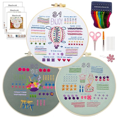 ZOYDP Stickerei Set Anfänger mit Bambus Stickrahmen, Anleitung und Werkzeug, Embroidery Kit Beginner Vorgedruckt, Sticken Set Erwachsene, Stickset für Anfänger, DIY Kunst, Handwerk von ZOYDP