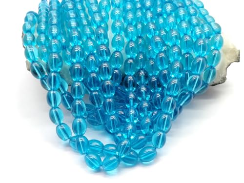 Blauer Topas-Quarz, glatte ovale Form, natürliche blaue Topasquarz-Edelsteinperlen, 30,5 cm Stranggröße 10 x 7 mm Perlen, für die Herstellung seltener Edelsteinperlen, Strang Schmuckherstellung, von ZOYLA