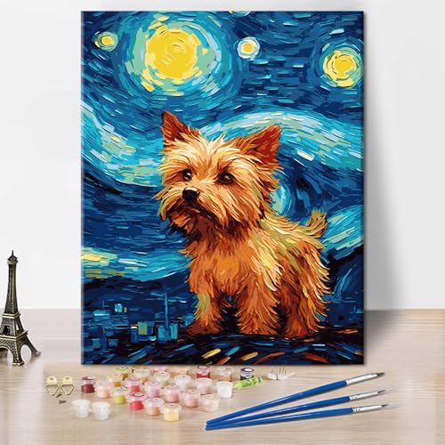 Abstrakte Malen nach Zahlen Sets für Erwachsene Kunstwerk Mond und Sonne Malen nach Zahlen DIY Yorkshire Terrier Malen-nach-Zahlen 16x20 Zoll Tier-Malerei Geschenk-Sets von ZOZHI