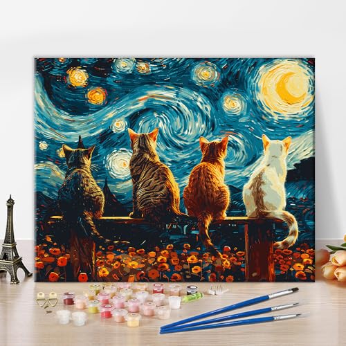 Abstrakte Sternenhimmel Malen nach Zahlen Set Modern für Erwachsene Malen-nach-Zahlen Kunst Tiere Katzen Malen nach Zahlen Kunstwerk DIY Sternenhimmel Blumen Malerei 16x20 Zoll von ZOZHI